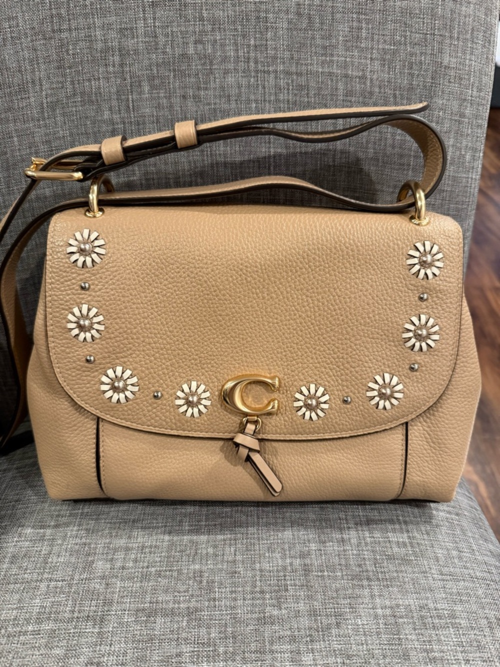 Coach Remi Leather Shoulder Bag With Whipstitch Daisy Appliqué